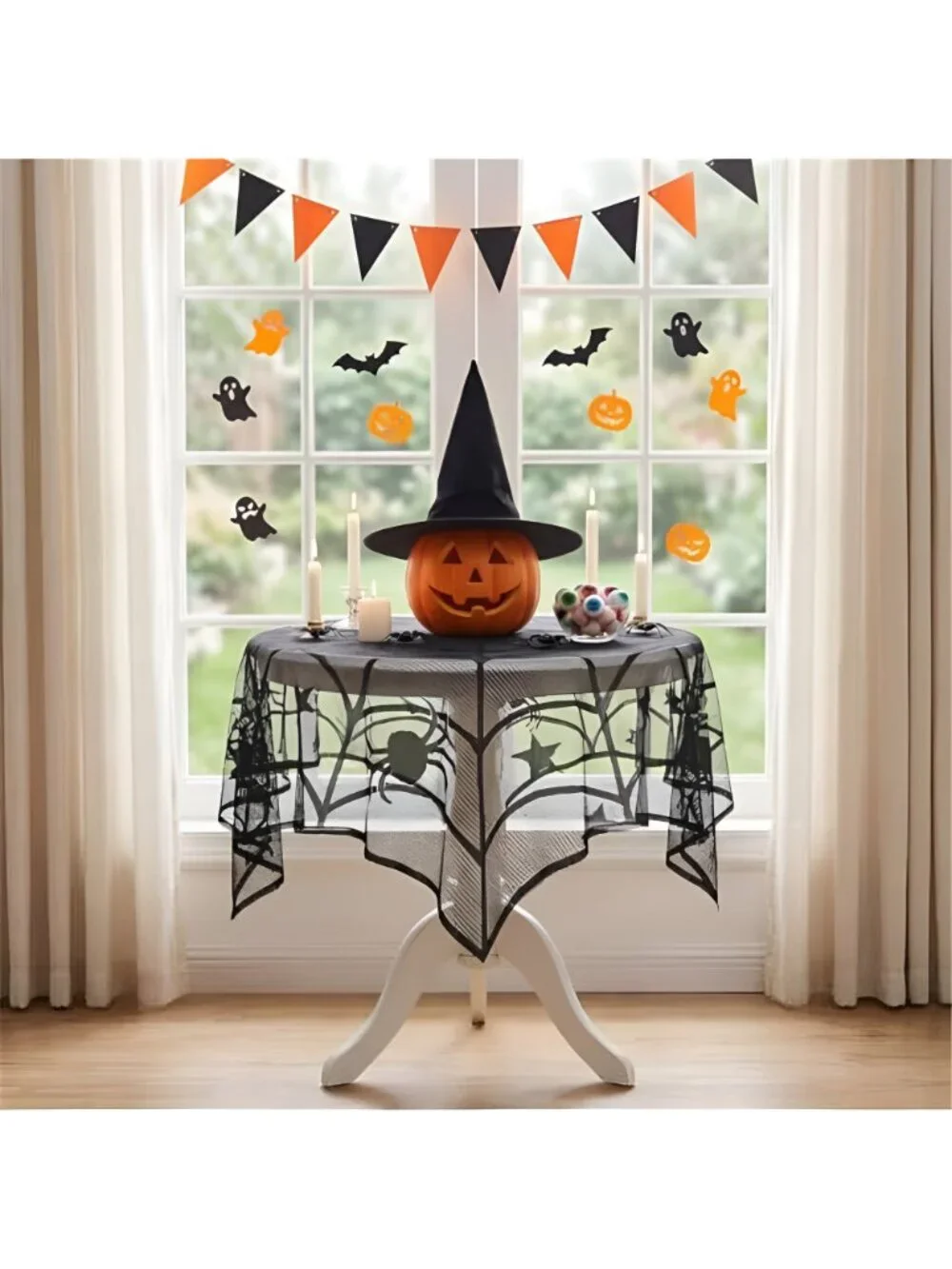 36 Pack Halloween Decorations Set, Black Lace Spiderweb Round Tablecloth,